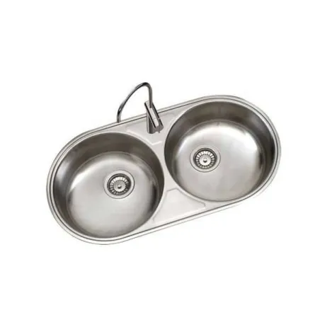 FREGADERO COCINA CIRCULAR ENCASTRE ACERO INOX 2 SENOS
