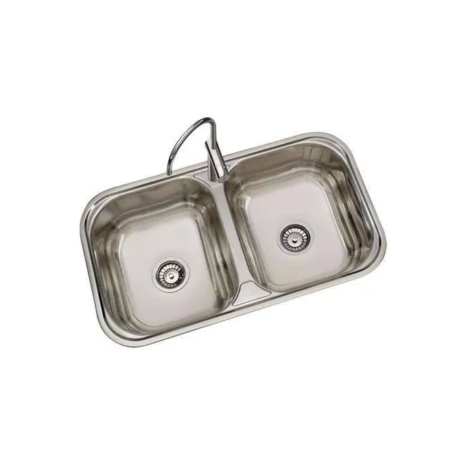 FREGADERO COCINA RECTANGULAR ENCASTRE ACERO INOX 2 SENOS
