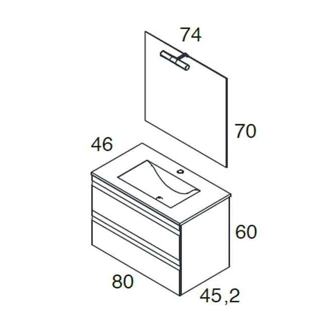MUEBLE DE BAÑO NATALIA 2 CAJONES 80