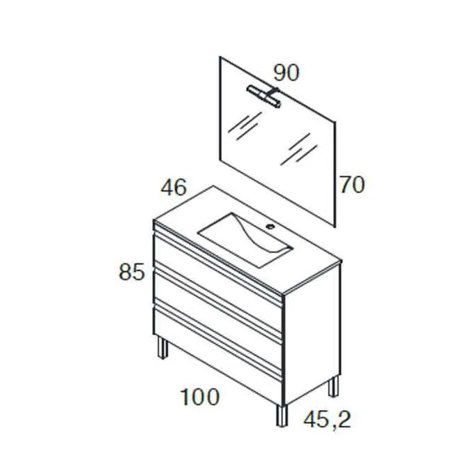 MUEBLE DE BAÑO NATALIA 3 CAJONES 100