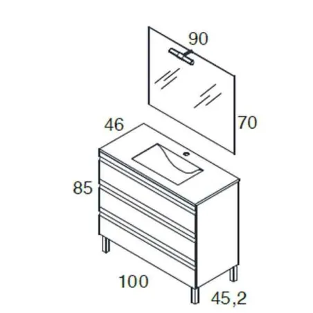 MUEBLE DE BAÑO NATALIA 3 CAJONES 100