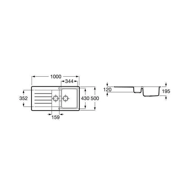 FREGADERO COCINA RECTANGULAR OSLO QUARZEX 2 CUBETAS 100X50
