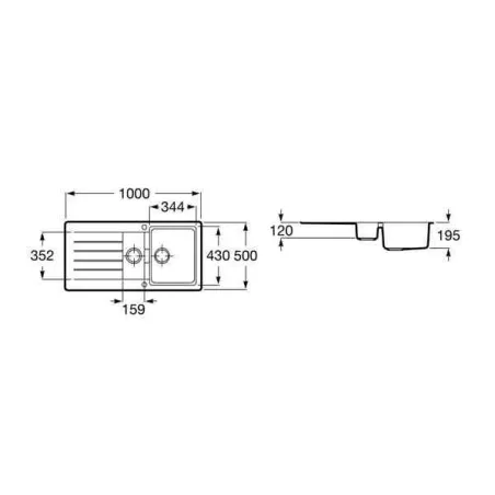 FREGADERO COCINA RECTANGULAR OSLO QUARZEX 2 CUBETAS 100X50