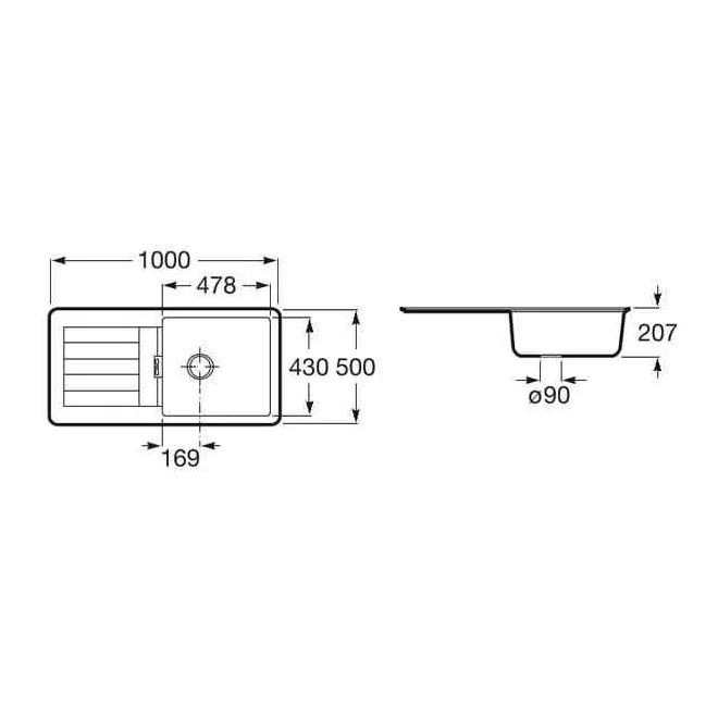 FREGADERO COCINA RECTANGULAR OSLO QUARZEX 1 CUBETA 100X50