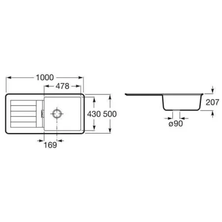 FREGADERO COCINA RECTANGULAR OSLO QUARZEX 1 CUBETA 100X50