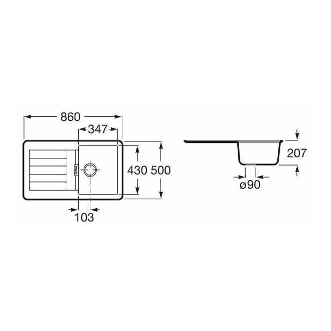 FREGADERO COCINA RECTANGULAR OSLO QUARZEX 1 CUBETA 85X50