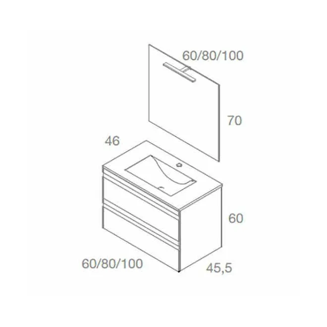 MUEBLE DE BAÑO NATALIA 2 CAJONES 60 cm