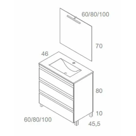 MUEBLE DE BAÑO NATALIA 3 CAJONES 60