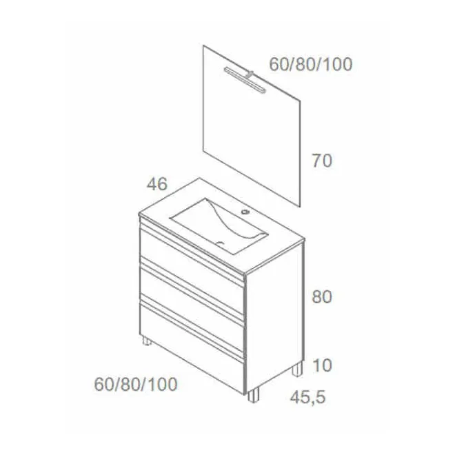MUEBLE DE BAÑO NATALIA 3 CAJONES 80