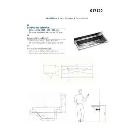 LAVAMANOS COLECTIVO 120 CM ACERO INOXIDABLE