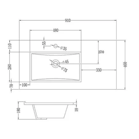 LAVABO SENO DESPLAZADO CERÁMICO | ENCASTRAR