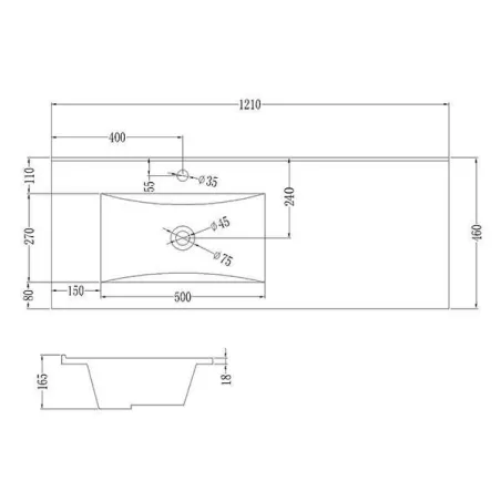LAVABO SENO DESPLAZADO CERÁMICO | ENCASTRAR