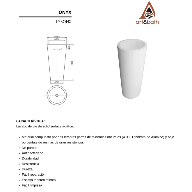 LAVABO DE PIE MODERNO SOLID SURFACE ONIX  | Compra YA