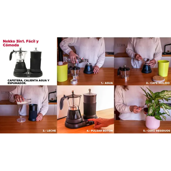 CAFETERA MOKA ITALIANA ELECTRICA NEKKO 3 en 1| Loola
