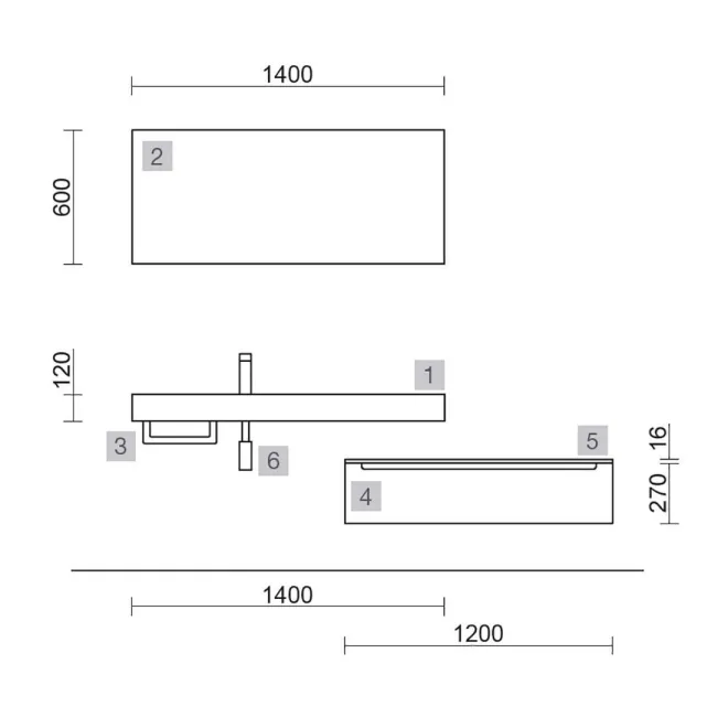 ENCIMERA BAÑO COMPAKT 140x46 CM SENO DESPLAZADO | SALGAR