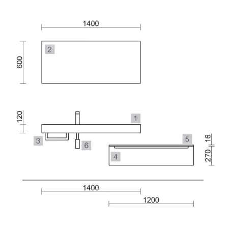ENCIMERA BAÑO COMPAKT 140x46 CM SENO DESPLAZADO | SALGAR