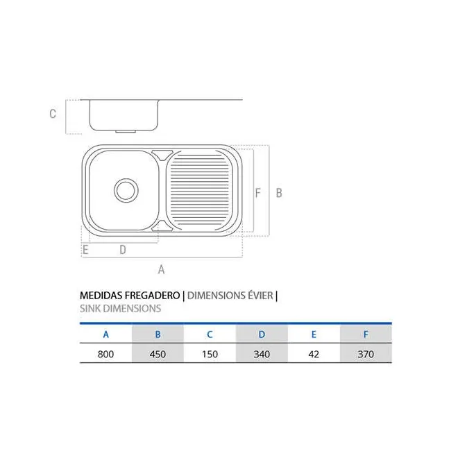 FREGADERO COCINA RECTANGULAR ACERO INOX 1 SENO Y ESCURRIDOR