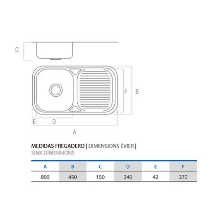 FREGADERO COCINA RECTANGULAR ACERO INOX 1 SENO Y ESCURRIDOR