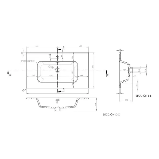 PLANO LAVABO ENCIMERA IBERIA BAALNEO