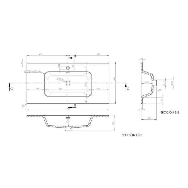 PLANO LAVABO ENCIMERA IBERIA BAALNEO