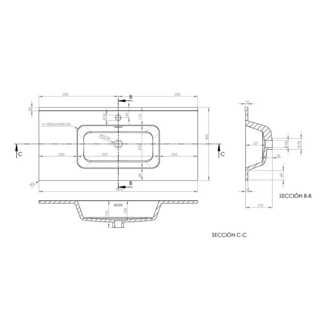 PLANO LAVABO ENCIMERA IBERIA BAALNEO