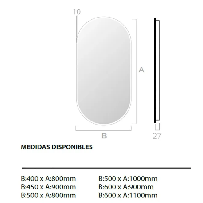 Espejo de baño a medida luz LED ovalado Diana Bathdecor