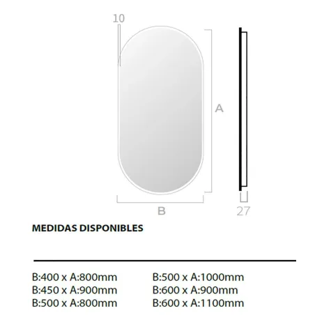 Espejo de baño a medida luz LED ovalado Diana Bathdecor