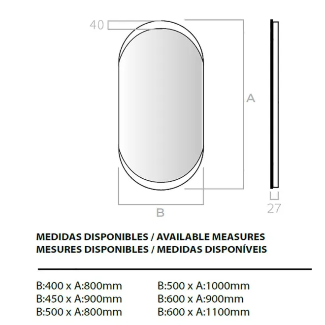 Espejo de baño a medida luz LED ovalado Luna Bathdecor