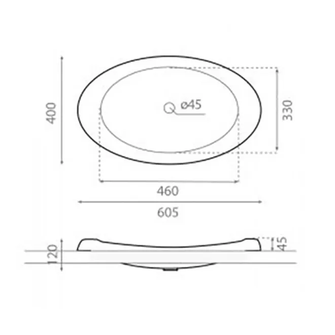 PLANO LAVABO ENCASTRE ELLIPSE CON COTAS