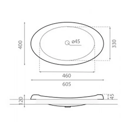 PLANO LAVABO ENCASTRE ELLIPSE CON COTAS