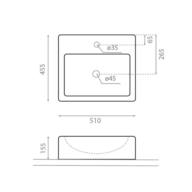 LAVABO SOBRE ENCIMERA BOLONIA - PLANO COTAS