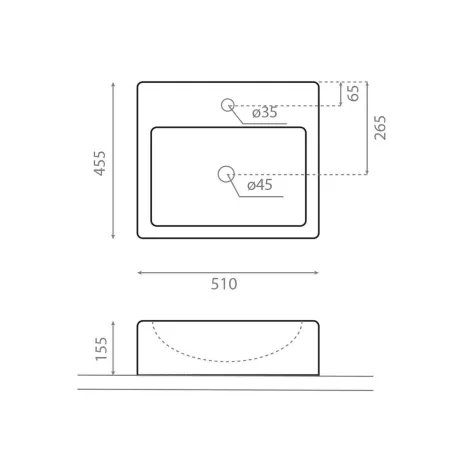 LAVABO SOBRE ENCIMERA BOLONIA - PLANO COTAS