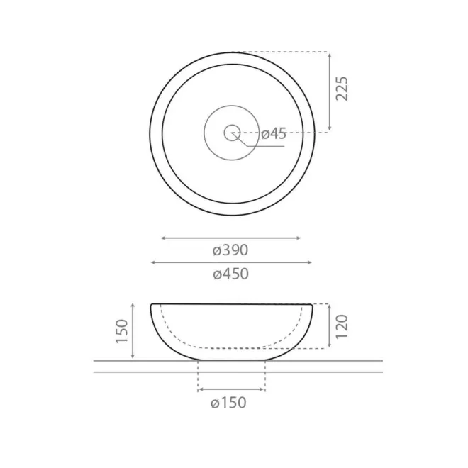 PLANO LAVABO SOBRE ENCIMERA PUKET REDONDO BATHCO