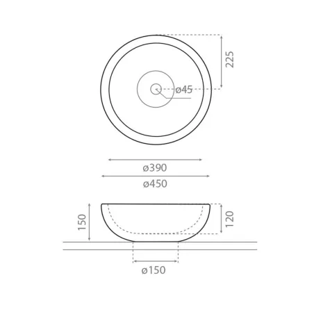 PLANO LAVABO SOBRE ENCIMERA PUKET REDONDO BATHCO