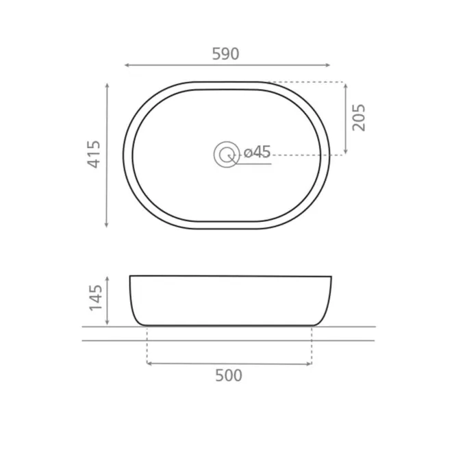 LAVABO SOBRE ENCIMERA TOULOUSE - PLANO COTAS