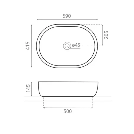 LAVABO SOBRE ENCIMERA TOULOUSE - PLANO COTAS