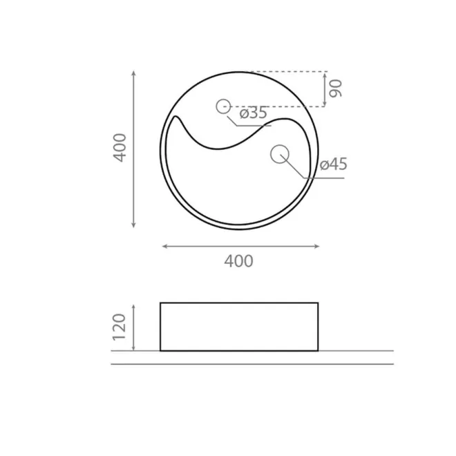 LAVABO SOBRE ENCIMERA YIN YANG - PLANO COTAS