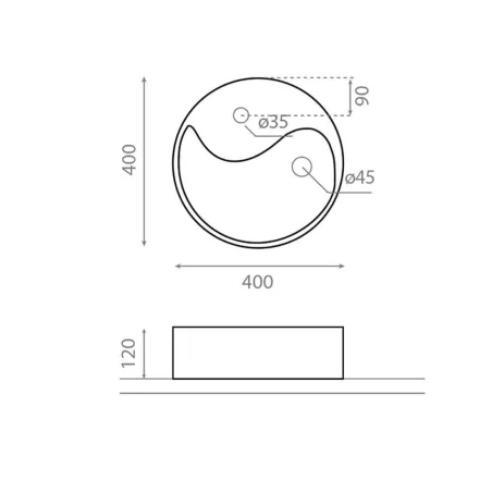 LAVABO SOBRE ENCIMERA YIN YANG - PLANO COTAS