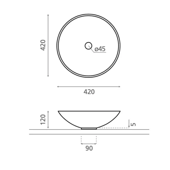 LAVABO SOBRE ENCIMERA PIAMONTE - PLANO COTAS