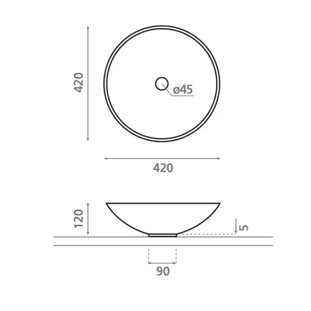 LAVABO SOBRE ENCIMERA PIAMONTE - PLANO COTAS