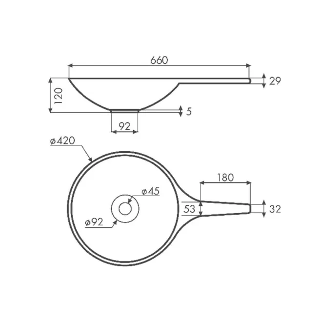 LAVABO SOBRE ENCIMERA SAJA - PLANO COTAS