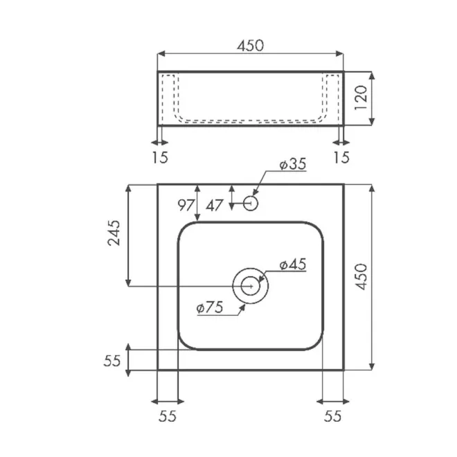 PLANO LAVABO SOBRE ENCIMERA LUENA SOLID SURFACE BATHCO