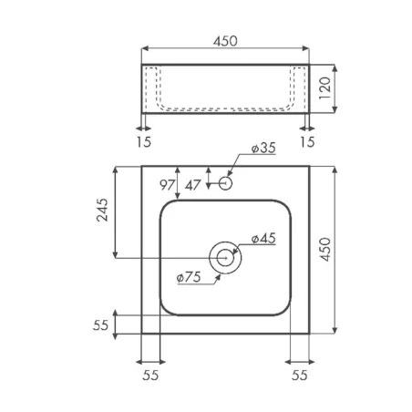 PLANO LAVABO SOBRE ENCIMERA LUENA SOLID SURFACE BATHCO
