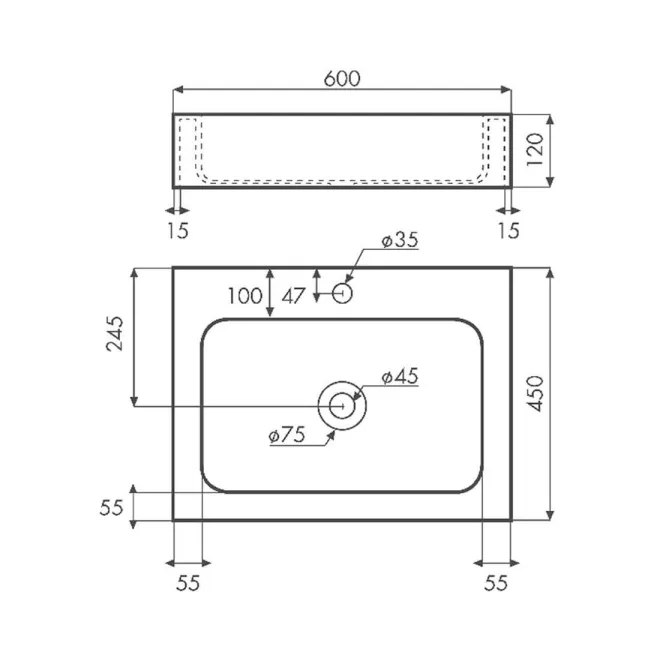 PLANO LAVABO SOBRE ENCIMERA LUENA SOLID SURFACE BATHCO