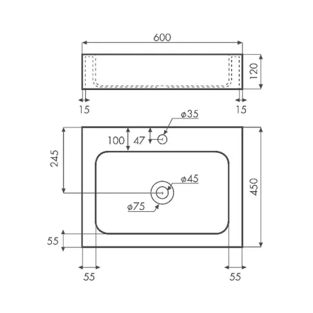 PLANO LAVABO SOBRE ENCIMERA LUENA SOLID SURFACE BATHCO