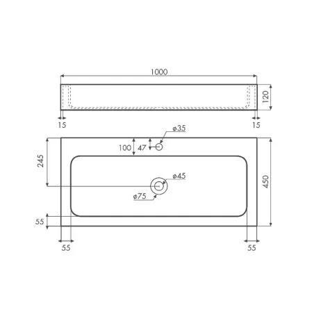 PLANO LAVABO SOBRE ENCIMERA LUENA SOLID SURFACE BATHCO