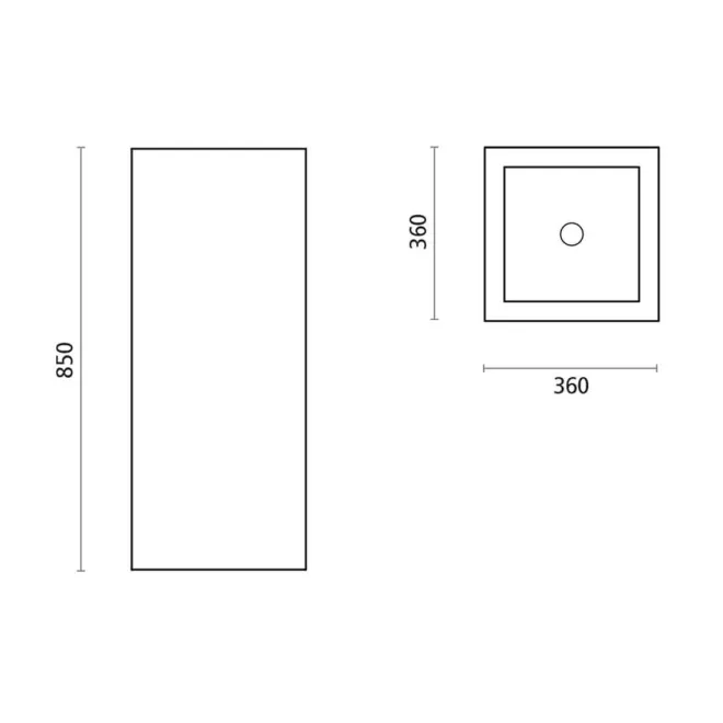 PLANO CON COTAS LAVABO PEDESTAL CUADRADO SOLID SURFACE BATHCO