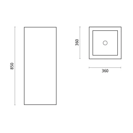 PLANO CON COTAS LAVABO PEDESTAL CUADRADO SOLID SURFACE BATHCO