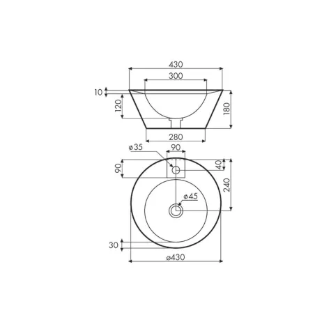 LAVABO SOBRE ENCIMERA BOLEAN - PLANO COTAS