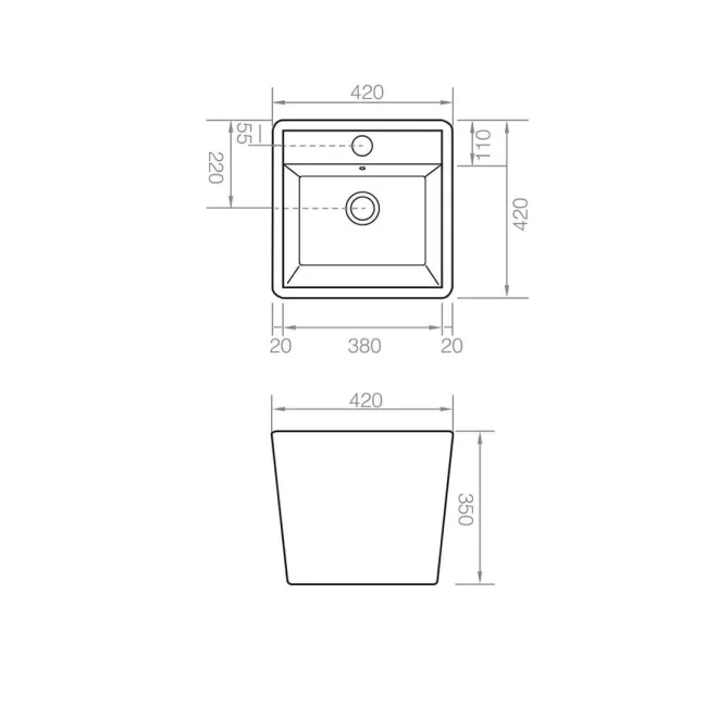 LAVABO SOBRE ENCIMERA GENOVA B - PLANO COTAS
